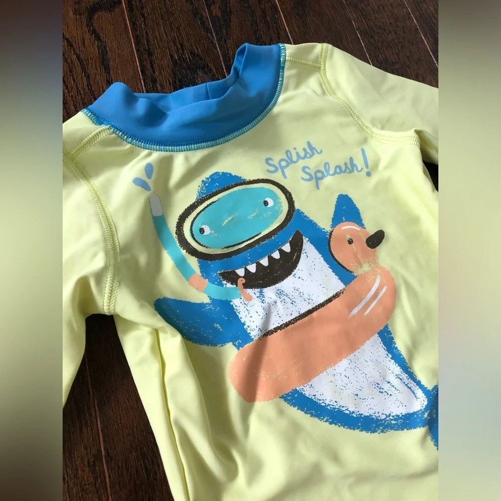 Carter’s Boy 6M Yellow/Blue Shark/Pineapple 2-Piece Swim Rash Guard/Swim Trunks